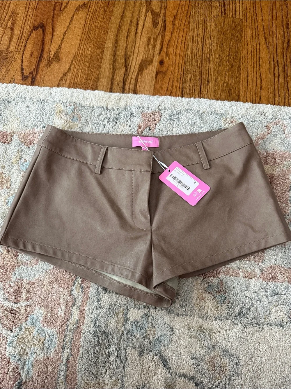 Edikted High-Waist Faux Leather Shorts in Tan